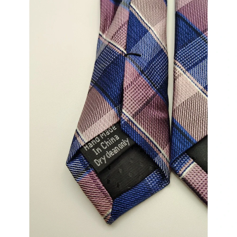 Punto Uomo Platinum Men's Silk‎ Blend Plaid Necktie Blue Pink Tan